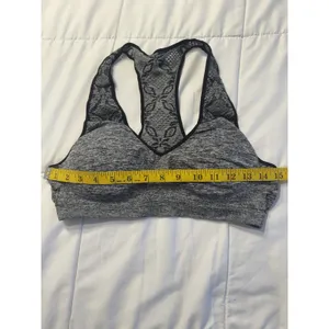Fruit of the Loom Gray Sports Bra Racerback Black Floral Athletic Sports thumbnail 3