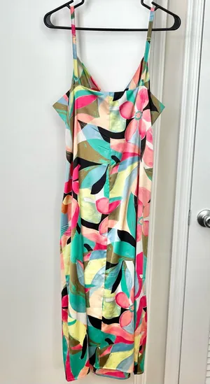 NWT Floral Satin Cowl Neck Midi Slip Dress with Slit - Size 0X / 12 thumbnail 2