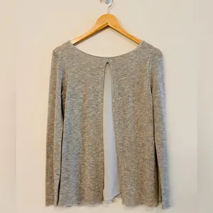 Abercrombie & Fitch Beige Long Sleeve Split Black Top size Small thumbnail 5