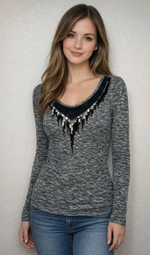 Miss Me Sequined Long Sleeve Size Large thumbnail 1