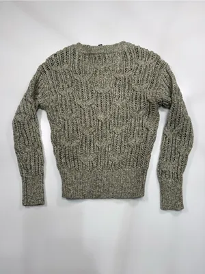 White House Black Market Olive Green V-Neck Cable Knit Sweater thumbnail 8