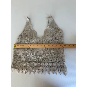 Miss Only Italy Beige Crochet Lace‎ V-Neck Camisole Boho Cotton Tank Top 89023 thumbnail 2