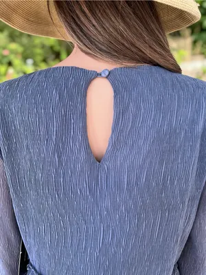Lulus NWT Dusty Blue Tiered Chiffon Mini Dress Sheer Bell Sleeve M thumbnail 3