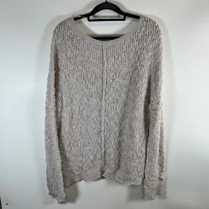 Free People‎ Womens Oversized V-Neck Textured Knit Sweater Beige Large thumbnail 6