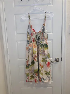 Tommy Bahama 100% Silk Floral Midi Sundress Smocked Tropical M thumbnail 3