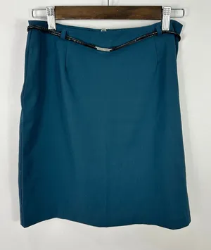 Vtg Fashion Bug Pencil Skirt 6 Teal Belted Retro‎ Mod Minimalist Office Career thumbnail 1