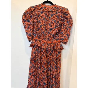 Ulla Johnson Lisette Rust Blue Floral Puff Sleeve Ruffle Wrap Midi Dress thumbnail 7