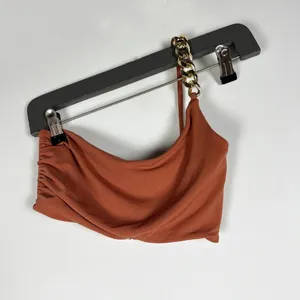 Nookie Alyssa Chain Link Strap One Shoulder Crop Tank Top Brown Gold Small thumbnail 1