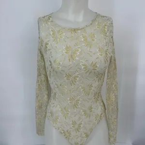 Aria Gold Floral Lace see through Bodysuit thumbnail 2