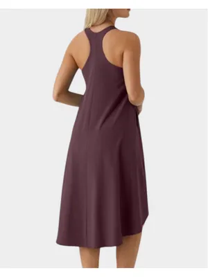 Size L Halara RacerPocket High Low Flowy Midi Quick Dry Casual Dress Amaranth thumbnail 2