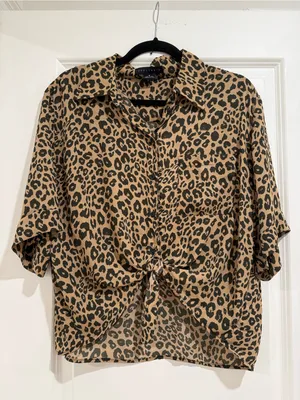 Sanctuary Leopard Print Tie-Front Button Down Shirt - Tan/Black thumbnail 1