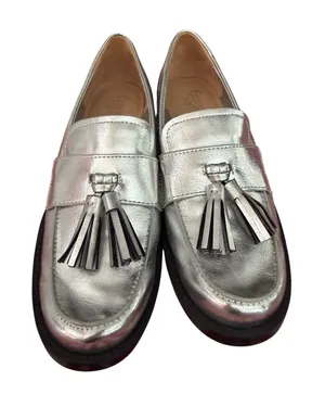 Franco Sarto Metallic Silver Tassel Loafers Size 7.5 thumbnail 1