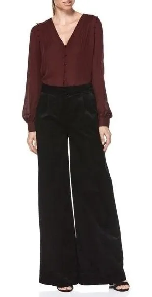 PAIGE Tinesha Corduroy Wide Leg High Rise Pants Solid Black Stretch Size 10 thumbnail 1