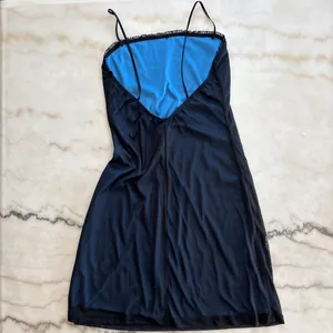 Vintage 90s The Original USA Blue Ombre Mesh Overlay Embroidered Rose Dress L thumbnail 4