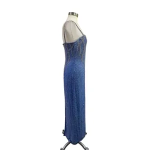 Vintage Laurence Kazar‎ Beaded Silk Gown Formal Old Hollywood Glam Blue Sz 10 thumbnail 3
