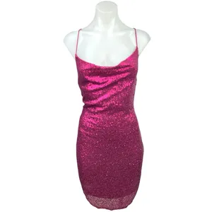 Hello Molly Pink Metallic Glitter Sequin Sleeveless Cami Camisole Mini Dress 4 thumbnail 5