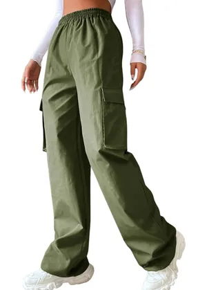 SheIn Flap Pocket Side Cargo Pants in Green, Size XS thumbnail 1