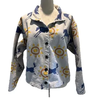 Vintage True Grit Fleece Jacket women’s L gray/ivory western boho southwestern thumbnail 1