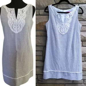 Eliza J Shift Dress Seersucker Stripe Crochet 12P thumbnail 2