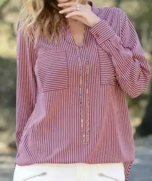 CAbi #5335 Franklin Red Striped Popover Blouse size small thumbnail 1