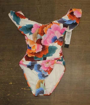 La Blanca Rhythm Off-The-Shoulder Ruffle-Trim One-Piece Swimsuit Multi Pink 6 thumbnail 1