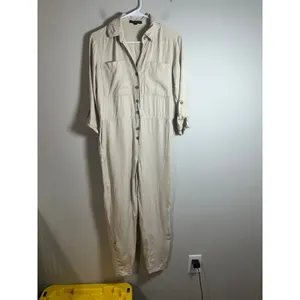 Banana Republic Women Beige‎ Utility Safari Boiler Suit Jumpsuit Roll Tab Sleeve thumbnail 5