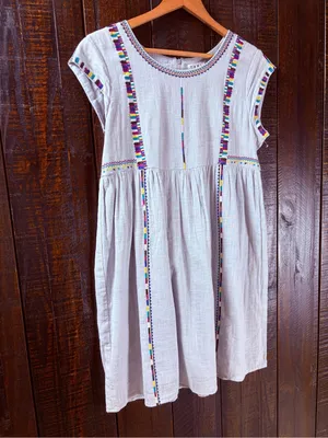 THML Light Blue Embroidered Cotton Sundress with Multicolor Trim thumbnail 7