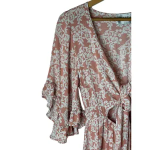 Hello Molly Floral Romper Women XS Pink Ruffle Tie Front Cutout Boho Cottagecore thumbnail 5
