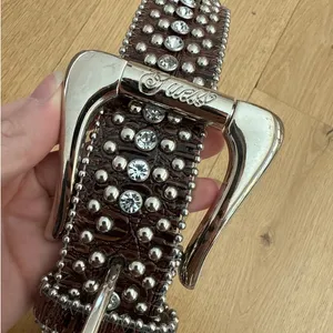 Guess Faux Leather Belt Studs Rhinestones Western Size S Brown Silver thumbnail 2