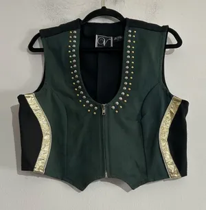 Vintage Green Structured Vest Gold Studded Ren Faire Rodeo Western Cowgirl thumbnail 1
