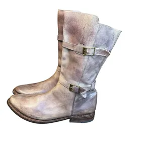 💜 Bed|Stu Gray-Purple Distressed Leather Moto Boots 👢 Women’s Buckle Mid-Calf 💜 thumbnail 4
