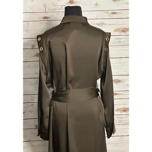 Zara olive green satin grommet detail belted Ring Trim maxi shirtdress Size M thumbnail 13