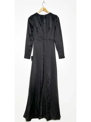 Lulus NWT Endearing Elegance Black Satin Long Sleeve Plunge Maxi Dress Size XS thumbnail 4