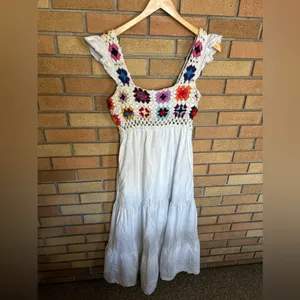 RTR Slate & Willow Crochet White Tiered Maxi Dress Size XS READ** thumbnail 5