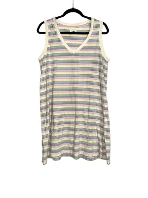Pact Organic Cotton Sleeveless V-Neck Cream Stripe Mini Dress LARGE thumbnail 2