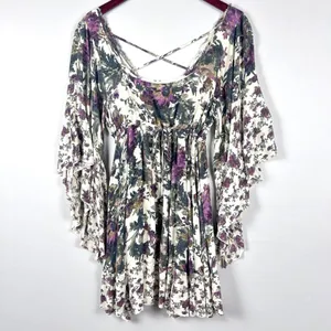 Free People Heart of‎ Gold Dress M Moody Floral Bell Sleeve Boho Whimsigoth Mini thumbnail 4