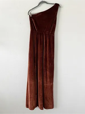 Baltic Born Tatiana Rust Brown Velvet Formal Bridesmaid One Shoulder Maxi Dress thumbnail 3
