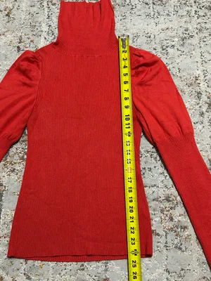 Anthropologie Cecilia Ribbed Puff Sleeve Turtleneck Sweater Red size Medium thumbnail 7
