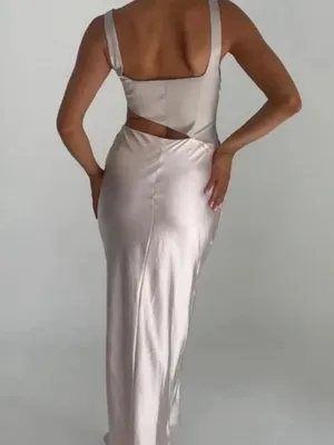 NWT Meshki Gianna Two Tone Slashed Maxi Dress Blush Pink Sz XXS thumbnail 2