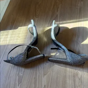 Topshop Black and Silver Glitter Ankle-Strap High Heels thumbnail 4