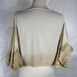 Surf Gypsy Crop Top M Boho Cowgirl Western Flutter Sleeve Coverup Ombré Neutral thumbnail 7