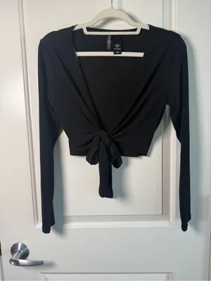 Bisou Bisou Black Tie Front Shrug Wrap Top Y2K Size M thumbnail 2