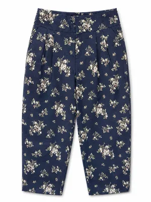 Club Monaco 2 Navy Floral wide leg cropped culottes Palazzo high-rise pleated thumbnail 1