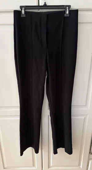 Zara Black Front Seam‎ Stretch Trousers Elastic Waist Flare Leg Pants thumbnail 1