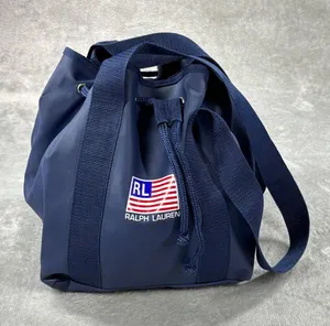 Ralph Lauren Polo Sport Bucket Bag Blue Flag Drawstring Vinyl Tote Web Straps thumbnail 1