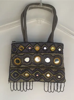 Vintage 90s small formal handbag boho beaded mirror embroidered purse thumbnail 1