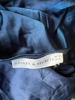 Saints & Secrets Navy Satin Maxi Dress Small thumbnail 3