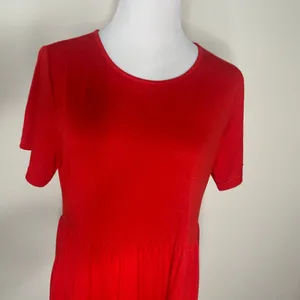 Red Babydoll Tiered Ruffle T Shirt Dress Pockets Sz Large? thumbnail 4