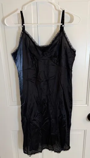 Vintage Sears Black Antron Nylon Full Slip Lace Trim Size 38 Flawed thumbnail 1