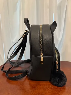 Under One Sky Black Quilted Cat-Ear Faux Leather Backpack thumbnail 4